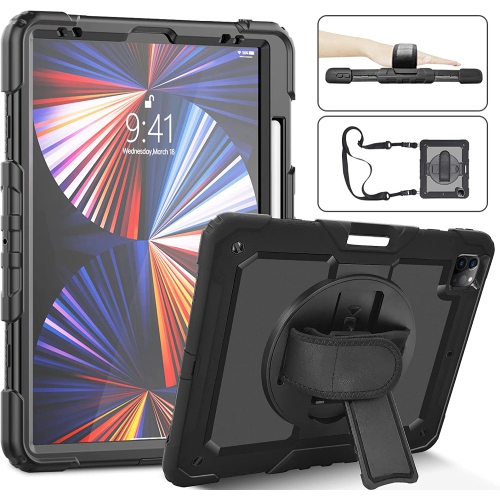 HLD  Protective Case for Ipad Pro 12.9 2020/2018, 4Th Generation With Pencil Holder&hand/shoulder Strap& 360 Rotating Stand&heavy Duty Shockproof-Deep