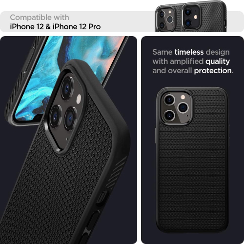 Spigen Liquid Air Works with Apple iPhone 12 Case/iPhone 12 Pro Case - Matte Black