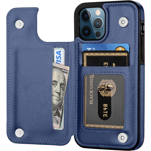 HLD  Iphone 12 Pro Case, Pu Leather Compatible With Iphone 12 Case Card Holder Shockproof Slim Cover for Iphone 12 Pro 6.1 Inch (Blue)