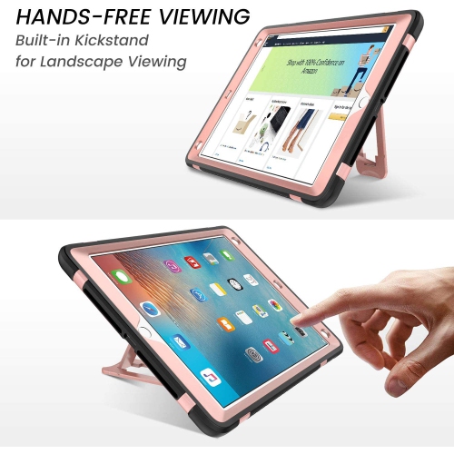 iPad 6 Generation Case, iPad 5th Generation Cases, iPad 9.7 inch 2017/2018 Case, iPad Pro 9.7 2016 Case, Hybrid Shockproof Kickstand Protective Full