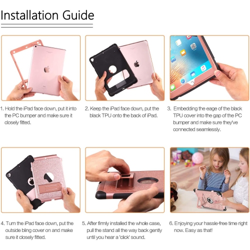 iPad 6 Generation Case, iPad 5th Generation Cases, iPad 9.7 inch 2017/2018 Case, iPad Pro 9.7 2016 Case, Hybrid Shockproof Kickstand Protective Full