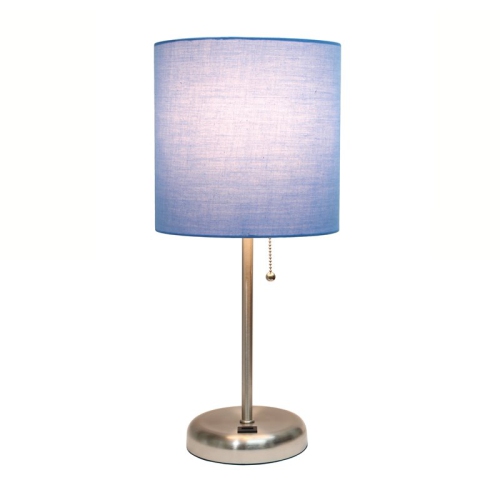 LimeLights Silver Metal Stick Lamp w/ USB Port with Blue Shade