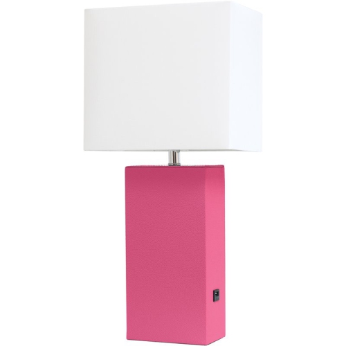 Elegant Designs Leather Table Lamp w/ USB Port in Hot Pink with White Shade