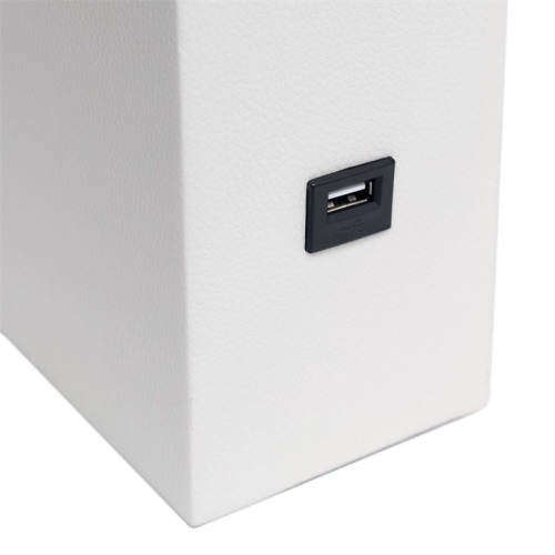 Élégante lampe de table en cuir avec port USB, blanc avec abat-jour blanc