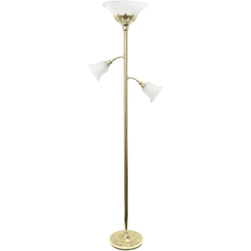 ALL THE RAGES CANADA Elegant Designs Metal 3 Light Floor Lamp In Gold With White Shades