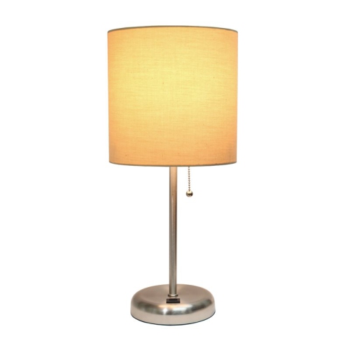 LimeLights Silver Metal Stick Lamp w/ USB Port with Tan Shade