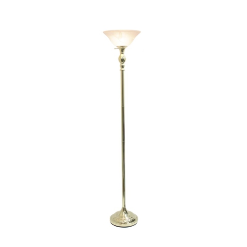 Elegant Designs Metal 1 Light Torchiere Floor Lamp in Gold with White Shade