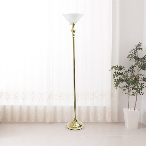 Elegant Designs Metal 1 Light Torchiere Floor Lamp in Gold with White Shade