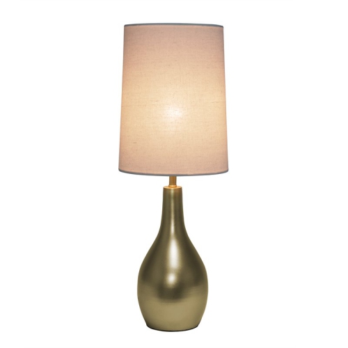 Simple Designs Metal 1 Light Tear Drop Table Lamp in Gold with White Shade