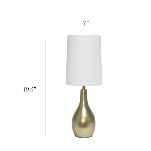 Simple Designs Metal 1 Light Tear Drop Table Lamp in Gold with White Shade