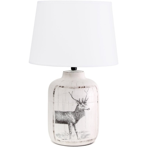 Simple Designs Ceramic Printed Rustic Deer Buck Table Lamp with White Shade