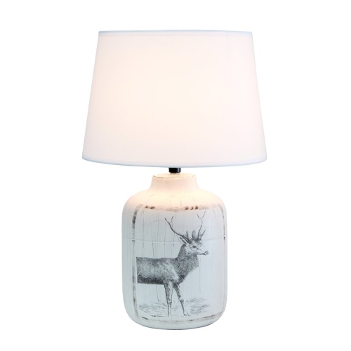 Simple Designs Ceramic Printed Rustic Deer Buck Table Lamp with White Shade