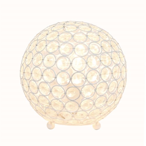 Elegant Designs Metal 8" Ellipse Sequin Crystal Ball Table Lamp in White