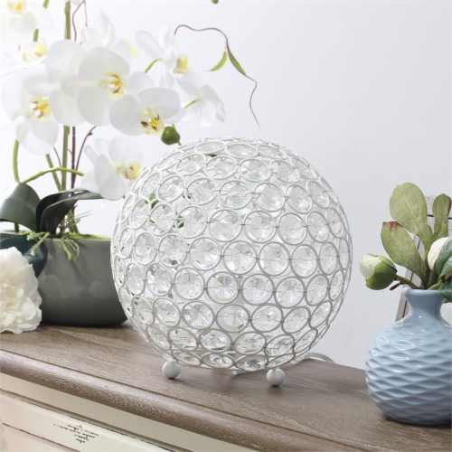 Elegant Designs Metal 8" Ellipse Sequin Crystal Ball Table Lamp in White