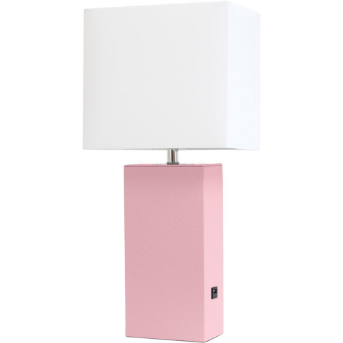 ALL THE RAGES CANADA  Elegant Designs Leather Table Lamp W/ USB Port In Pink With Shade In White