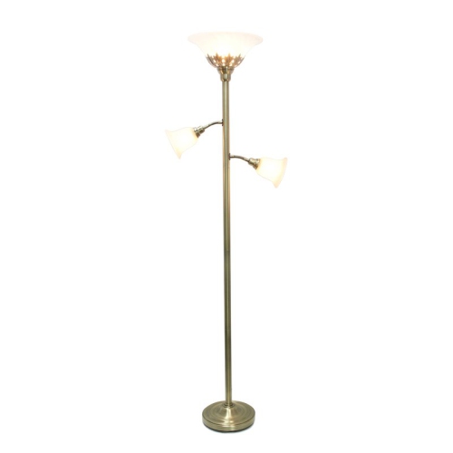Elegant Designs Metal 3 Light Floor Lamp in Brass with White Shades