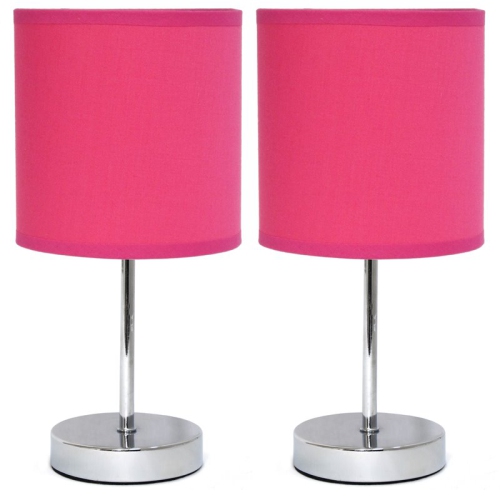 ALL THE RAGES CANADA  Simple Designs Chrome Metal Basic Table Lamp 2 Pack With Hot Shade In Pink