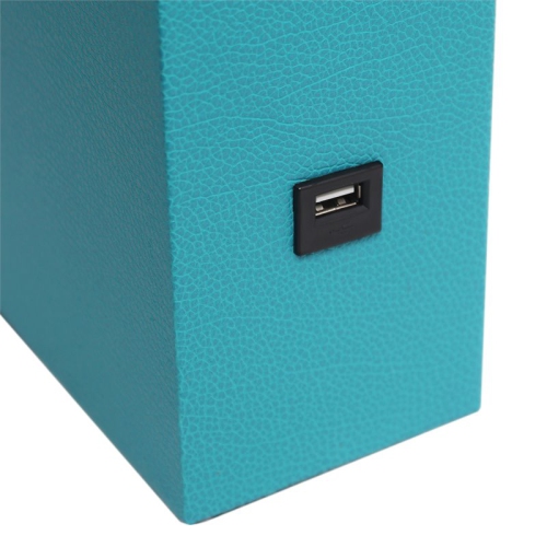 Elegant Designs Leather Table Lamp w/ USB Port in Teal Green with White Shade