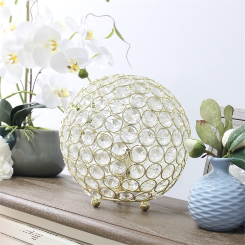 Elegant Designs Metal 8" Ellipse Sequin Crystal Ball Table Lamp in Gold