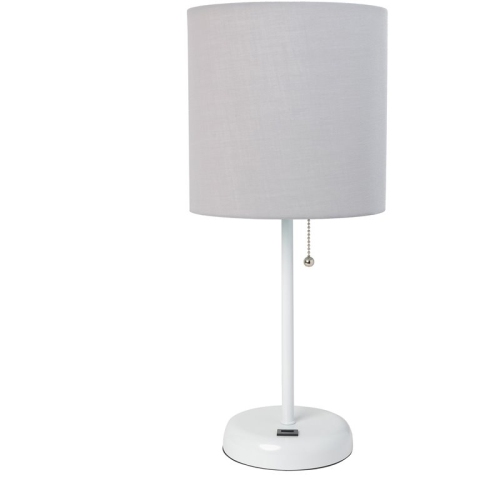 LimeLights Metal Stick Lamp w/ USB Port in White with Gray Shade
