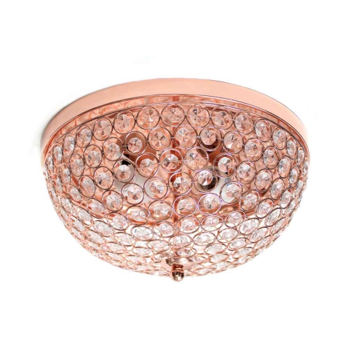 ELEGANT DESIGNS Home Decorative 2 Light Elipse Crystal Ceiling Flush Mount Light - Rose Gold