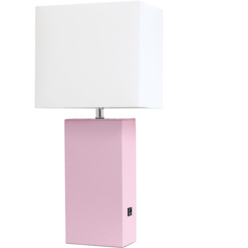 ALL THE RAGES CANADA  Elegant Designs Leather Table Lamp W/ USB Port In Blush Pink With Shade In White
