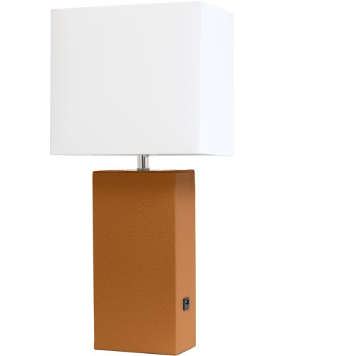 ALL THE RAGES CANADA  Elegant Designs Leather Table Lamp W/ USB Port In Tan With Shade In White