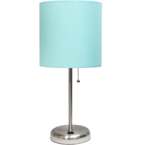 LimeLights Silver Metal Stick Lamp w/ USB Port with Aqua Blue Shade