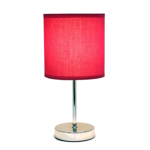 Simple Designs Chrome Metal Basic Table Lamp with Wine Red Shade