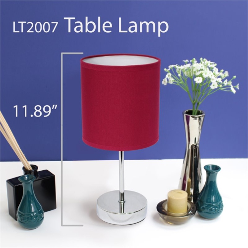 Simple Designs Chrome Metal Basic Table Lamp with Wine Red Shade