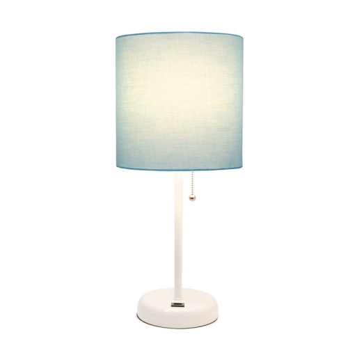 LimeLights Metal Stick Lamp w/ USB Port in White with Aqua Blue Shade