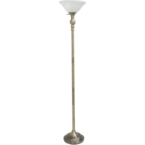 ALL THE RAGES CANADA Elegant Designs Metal 1 Light Torchiere Floor Lamp In Brass With White Shade