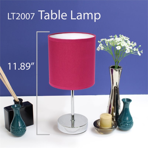 Simple Designs Chrome Metal Basic Table Lamp with Hot Pink Shade
