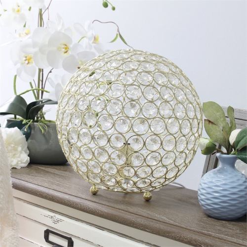 Elegant Designs Metal 10" Ellipse Sequin Crystal Ball Table Lamp in Gold