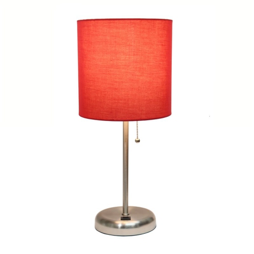 LimeLights Silver Metal Stick Lamp w/ USB Port with Red Shade