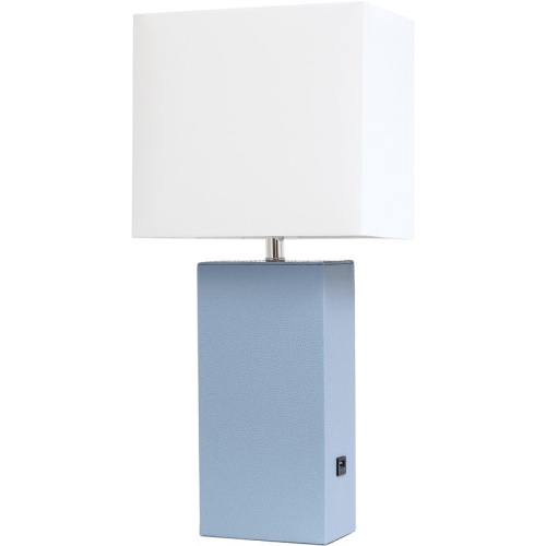 Elegant Designs Leather Table Lamp w/ USB Port in Periwinkle with White Shade