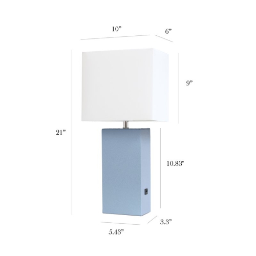 Elegant Designs Leather Table Lamp w/ USB Port in Periwinkle with White Shade