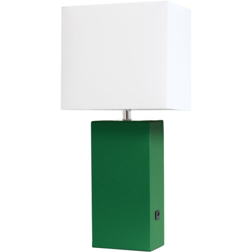 ALL THE RAGES CANADA  Elegant Designs Leather Table Lamp W/ USB Port In With White Shade In Green