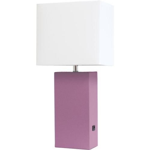 Elegant Designs Leather Table Lamp w/ USB Port in Purple with White Shade