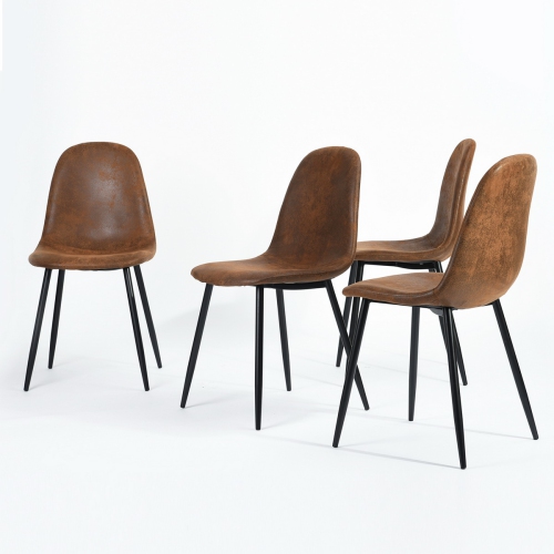 HOMY CASA  Vintage Dining Chairs Set Of 4, Dining Room Set Suede Upholstery With Metal Legs for Kitchen Anfd Dining Room In Brown