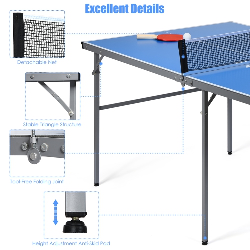 Goplus 6’x3’ Portable Tennis Ping Pong Folding Table w/Accessories Indoor Outdoor Game