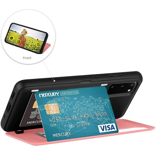 TopSave Goospery Magnetic Door Bumper PC+TPU Hidden Card Slot Holder Case For Samsung S20 Plus, Baby Pink