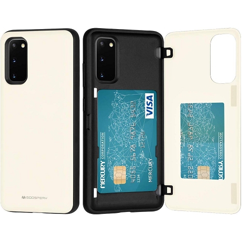 TopSave Goospery Magnetic Door Bumper PC+TPU Hidden Card Slot Holder Case For Samsung S20 Plus, White
