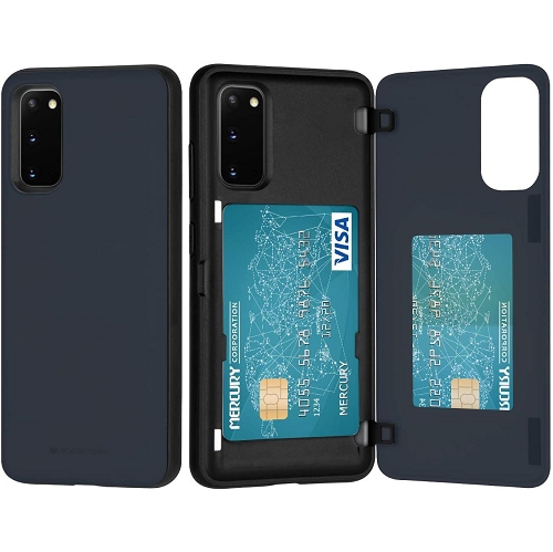 TopSave Goospery Magnetic Door Bumper PC+TPU Hidden Card Slot Holder Case For Samsung S20 Plus, Navy Blue