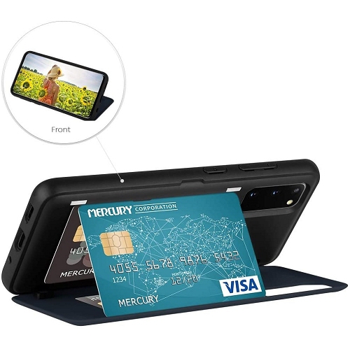 TopSave Goospery Magnetic Door Bumper PC+TPU Hidden Card Slot Holder Case For Samsung S20 Ultra, Navy Blue