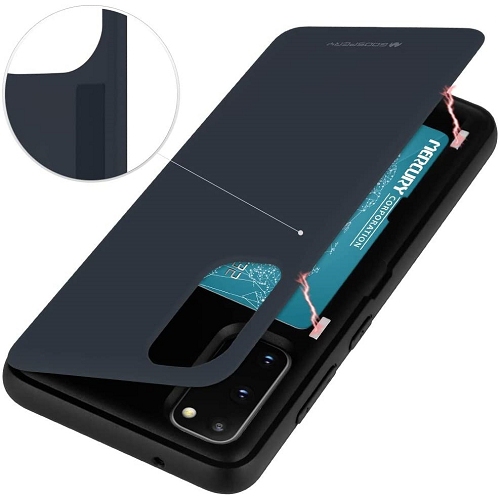 TopSave Goospery Magnetic Door Bumper PC+TPU Hidden Card Slot Holder Case For Samsung S20 Ultra, Navy Blue