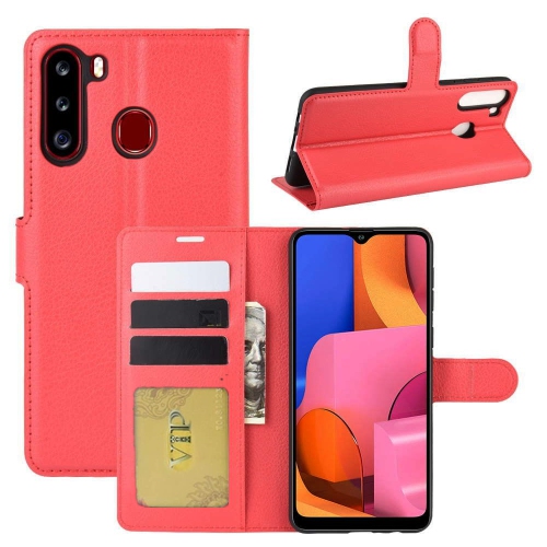 【CSmart】 Magnetic Card Slot Leather Folio Wallet Flip Case Cover for Samsung Galaxy A21, Red