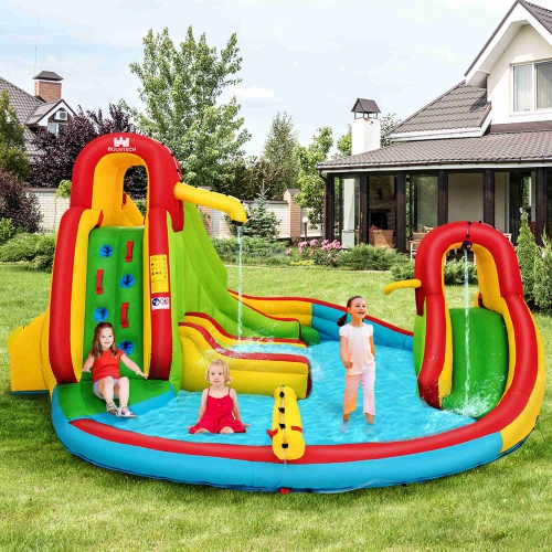 Costway Kids Inflatable Water Slide Park with Climbing Wall Water Cannon and Splash Pool