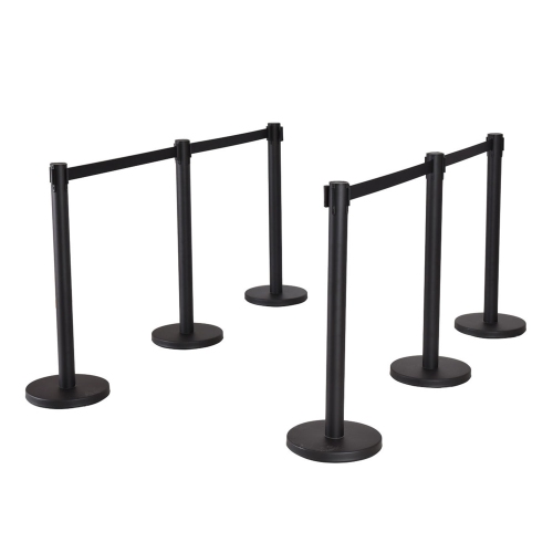 Costway 6Pcs Black Stanchion Posts Queue Pole Retractable Belt Crowd Control Barrier