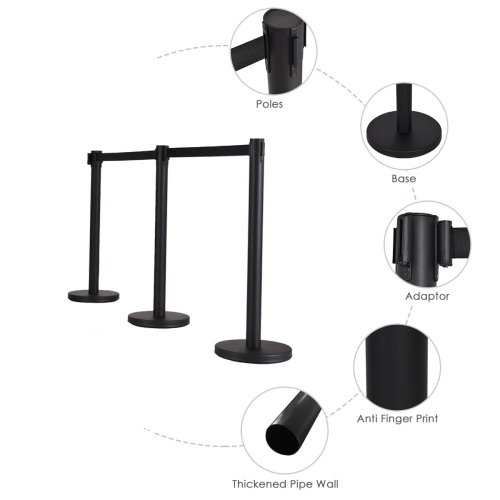 Costway 6Pcs Black Stanchion Posts Queue Pole Retractable Belt Crowd Control Barrier